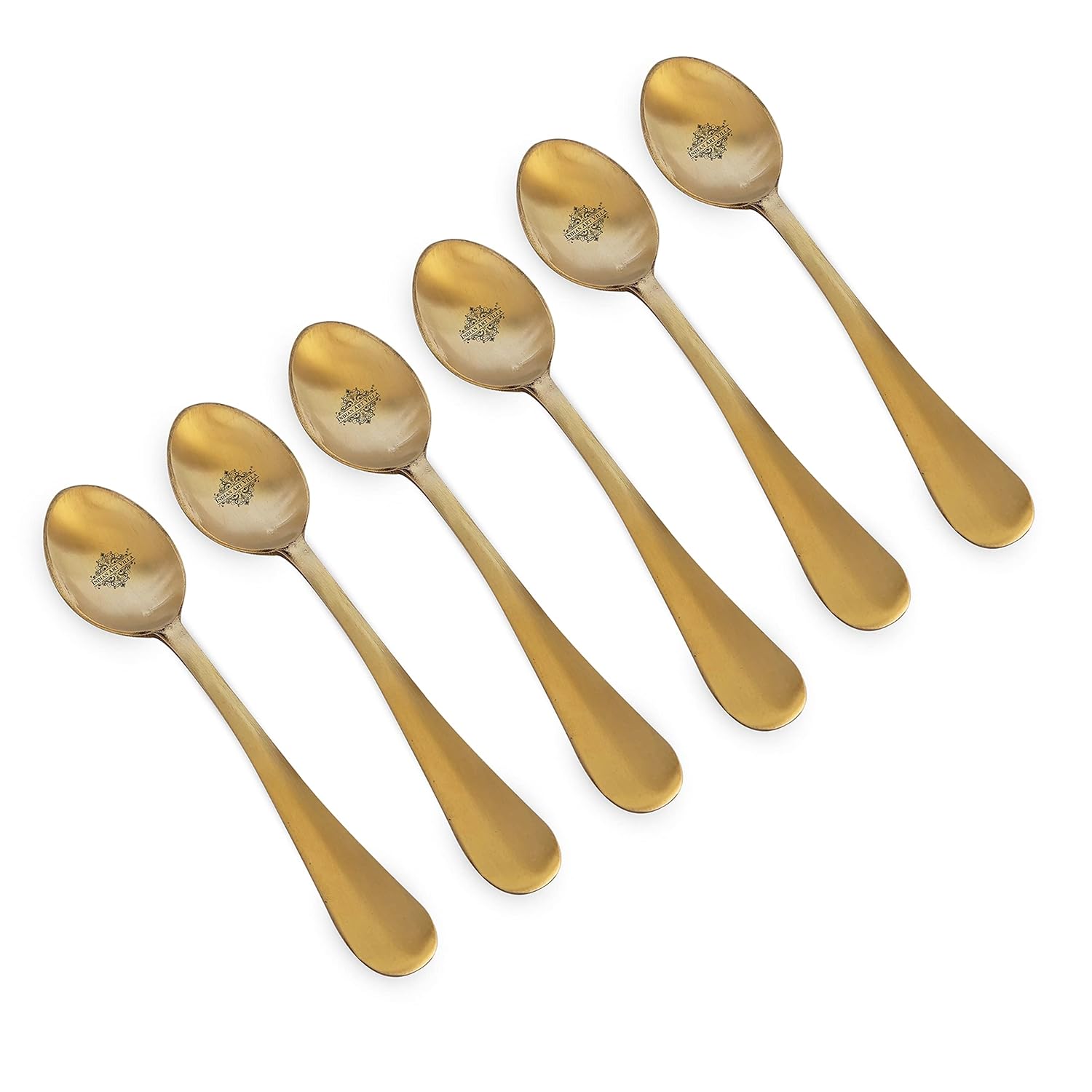 Indian Art Villa Pure Brass Spoon Set With Elegant Matt Finish - Length - 7.5 Inch