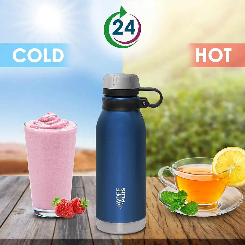 Jaypee Plus Charlie Stainless Steel Water Bottle,Long Hours Hot and Cold Water Bottle| Leak Proof | Office Bottle | Gym Bottle | Hiking | Trekking | Travel Bottle 500 ml, Blue