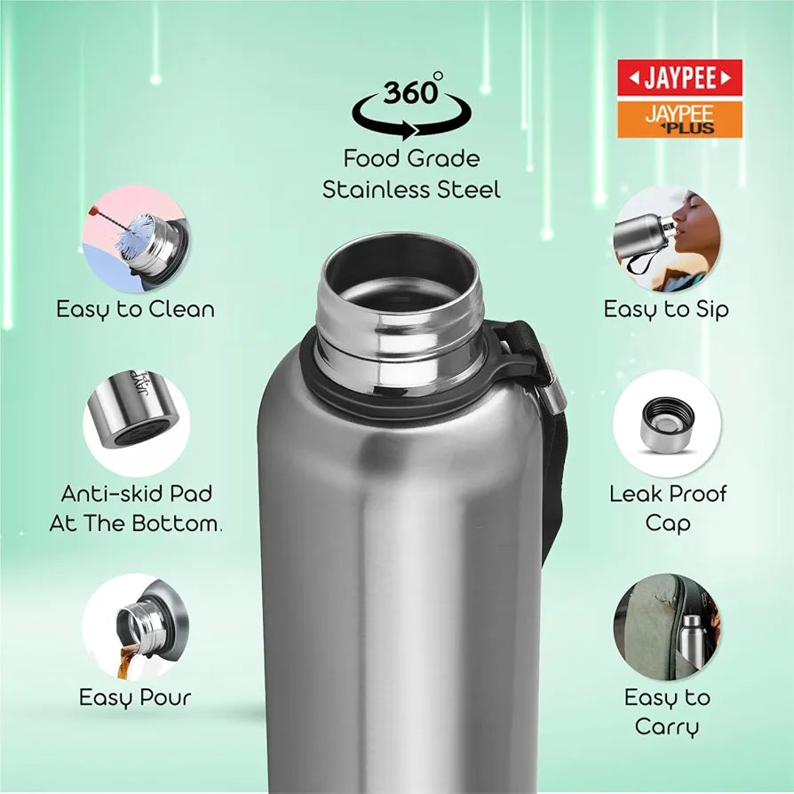 Jaypee Plus Vogue Stainless Steel Double Wall Thermosteel 650 ml Water Bottle ISI Certified Vaccum Insulated 24 hr Hot and Cold Water Bottle|Anti Skid Leakproof Bottle Office, Gym,Trekking,Matt