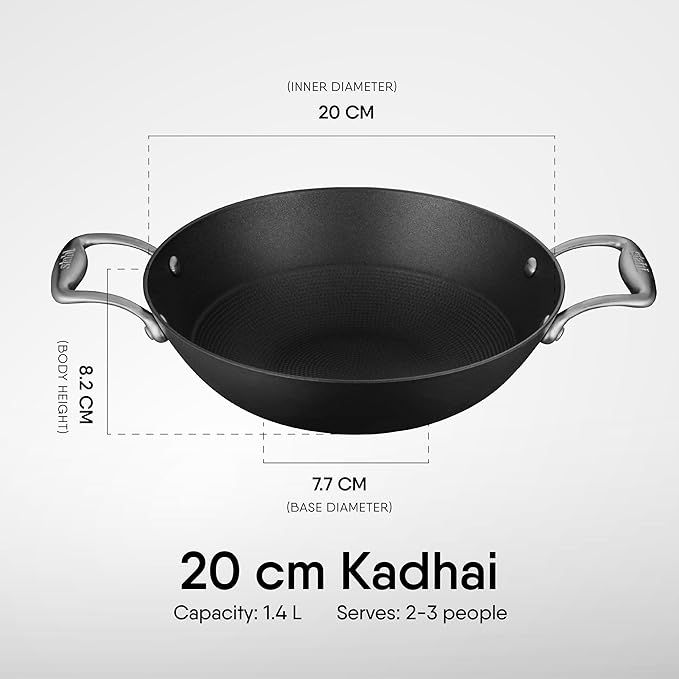 Stahl Blacksmith Hybrid Enamelled Cast Iron Kadhai, Rust Proof Kadai for Cooking - 1.3 L, 20 cm - 1140 gms