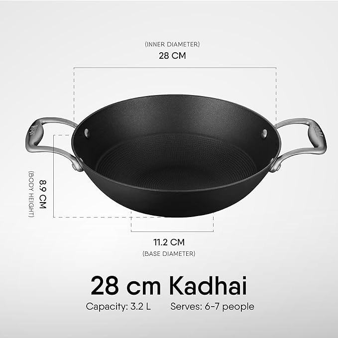 Stahl Blacksmith Hybrid Enamelled Cast Iron Kadhai, Rust Proof Kadai for Cooking 3 L, 28 cm - 1950 gms