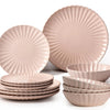 Anko Scalloped 12 Pieces Solid Stoneware Dinner Set Pink Lead Cadmium Free Microwave Dishwasher Safe 4 Dinner Plates 4 Side Plates 4 Bowls