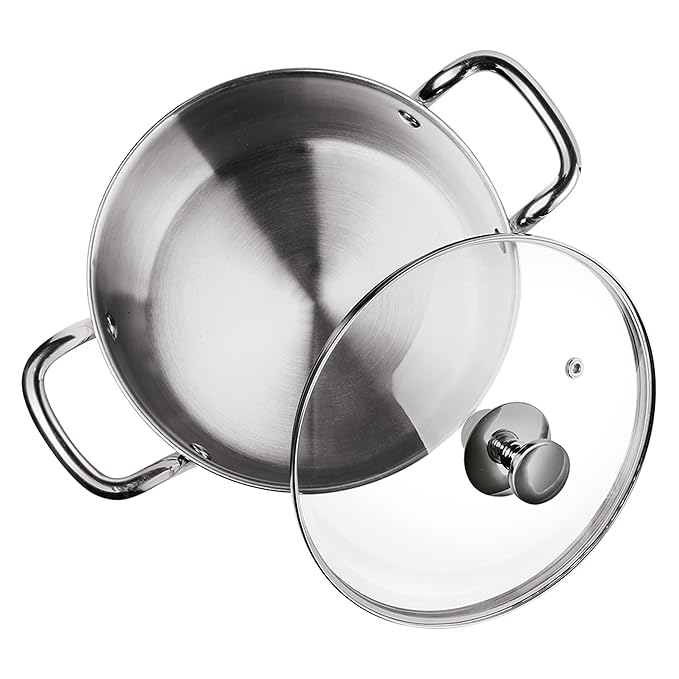 Milton Pro Cook Triply Stainless-Steel Casserole Handi/Stock Pot/Biryani Pot with Glass Lid 16 cm, 1.6 Litre - 1150 gms