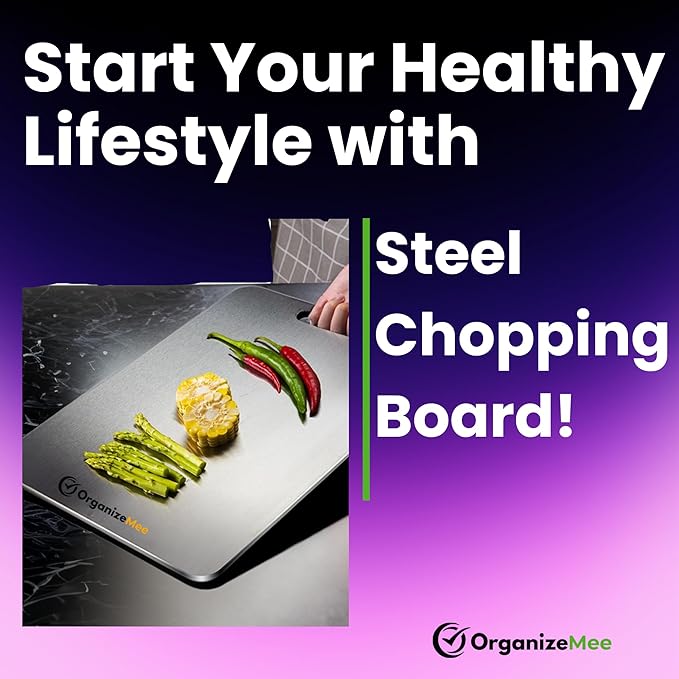 OrganizeMee Large Stainless Steel Cutting Board for Kitchen Big Size Pad (36 cm X 25 cm)