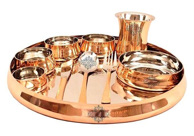 Indian Art Villa Steel & Copper Thali Dinner Set - 10 Pieces Brown Solid