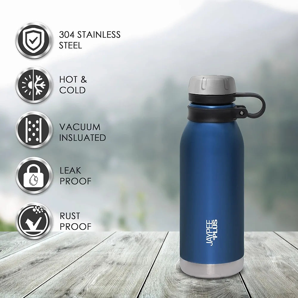 Jaypee Plus Charlie Stainless Steel Water Bottle,Long Hours Hot and Cold Water Bottle| Leak Proof | Office Bottle | Gym Bottle | Hiking | Trekking | Travel Bottle 500 ml, Blue