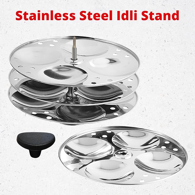 Vinod Premium Stainless Steel 4 Idli Plates - 16 Idlis/Idli Stand for 5 Litre and bigger Pressure Cooker