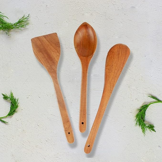 Borosil Organic Neem Wood Cooking Spoons | 100% Organic | for Cooking & Serving | Set of 3