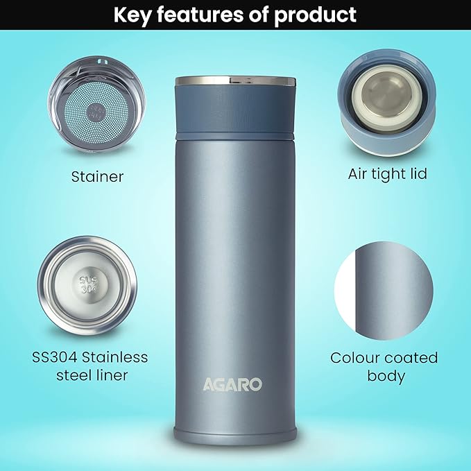 Agaro Elite Stainless Steel Vacuum Flask 480 ml | Double Walled Vacuum Insulated, Copper Insulated