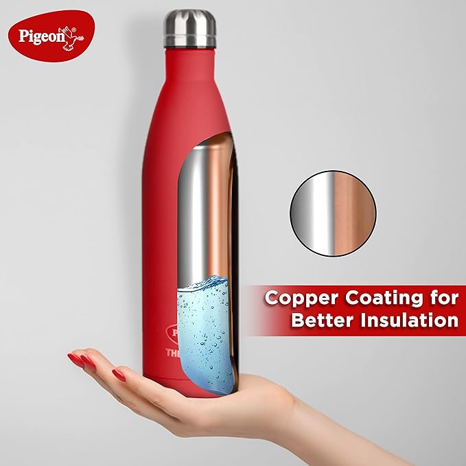 Pigeon by Stovekraft Aqua Scarlet Stainless Steel Double Cold Retention - 750 ml (Red)