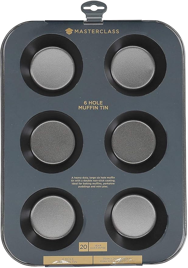 MasterClass 6 Hole Muffin Tray for thinKitchen PFOA Non Stick Robust 1mm Carbon Steel