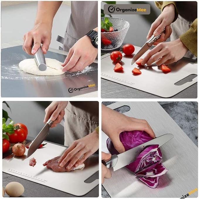 OrganizeMee Large Stainless Steel Cutting Board for Kitchen Big Size Pad (36 cm X 25 cm)