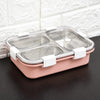 Kuber Industries SS 3-Compartment Lunch Box | Chopstick & Spoon | Leak-Proof | SUS304 | Pink