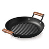 Bergner Odin 28 Cm Cast Iron Grill Plate, Round Grilled Plate With Wooden Coated Handle