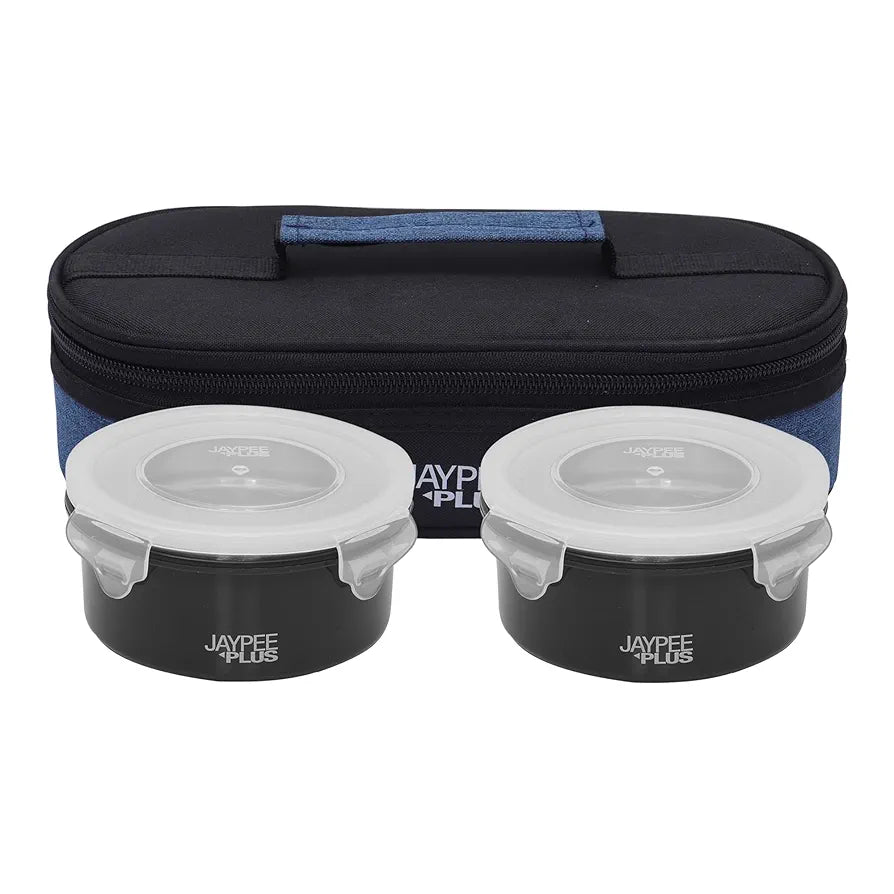 Jaypee Plus Stainless Steel Inner Micropac 2 Container Lunch Box | Leak Proof | Microwave Safe | Insulated Lunch Box | Air Tight | Insulated Tiffin Box for Office | 400 Ml Black