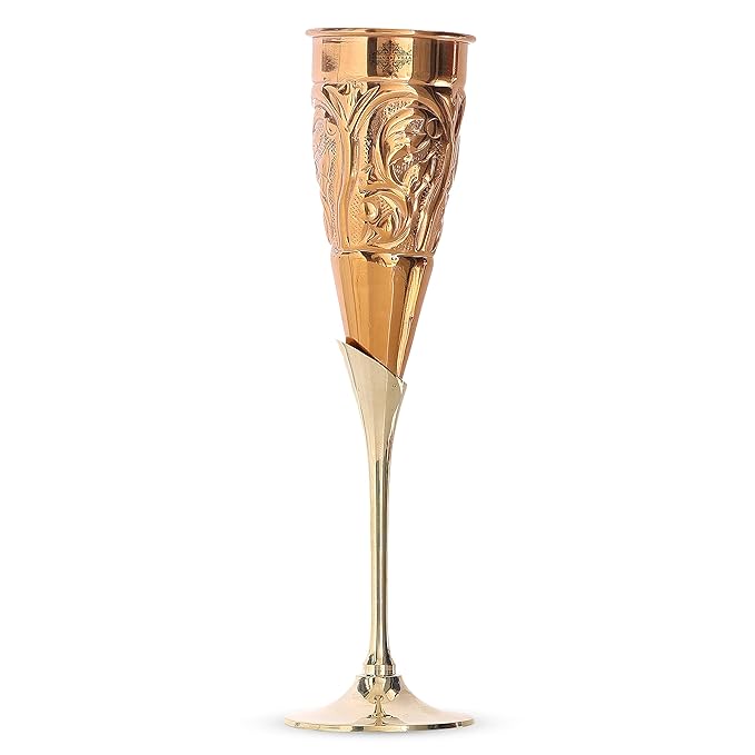 Indian Art Villa Copper Designer Champagne Wine Flute Glass For Bar 200 ml (Pack of 4)