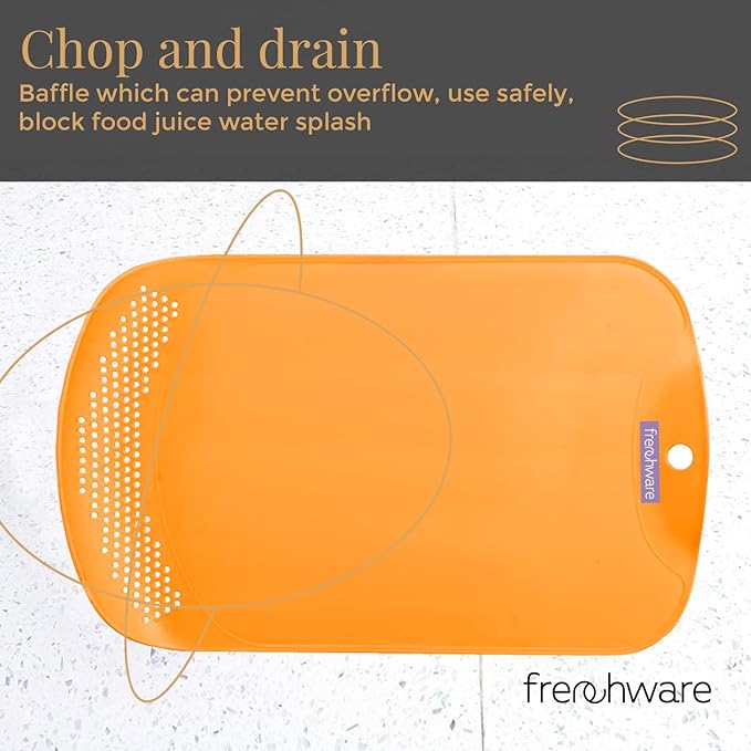 Frenchware Plastic Cutting/ Chopping Board With Drainer 1 Unit | Premium-grade Plastic | Orange