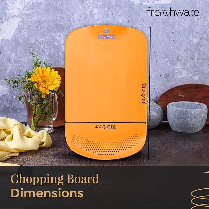 Frenchware Plastic Cutting/ Chopping Board With Drainer 1 Unit | Premium-grade Plastic | Orange