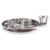 Indian Art Villa Stainless Steel Curved Dinner Set/Thali Set of 1 Plate, 1 Small Plate 3 Bowl, 1 Small Bowl, 1 Glass, 1 Spoon & 1 Fork (9 Pieces)