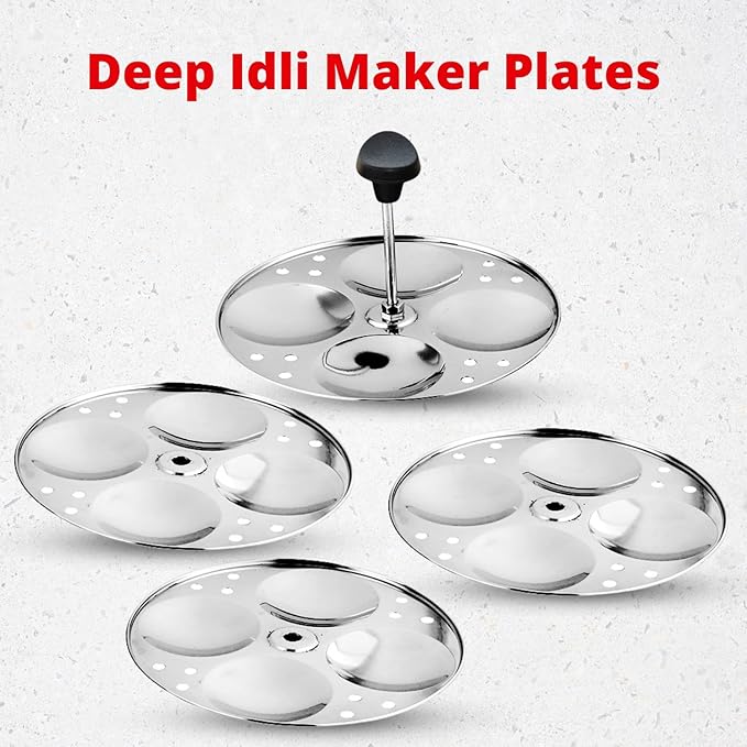 Vinod Premium Stainless Steel 4 Idli Plates - 16 Idlis/Idli Stand for 5 Litre and bigger Pressure Cooker