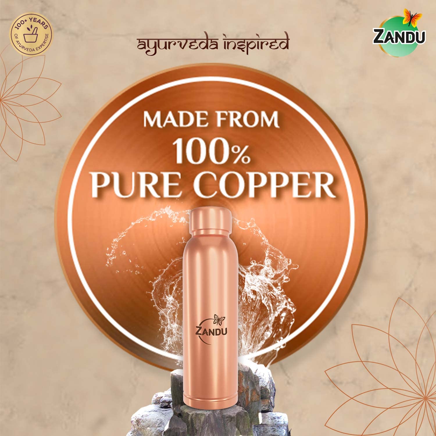 Zandu Copper Water Bottle - 950 ml