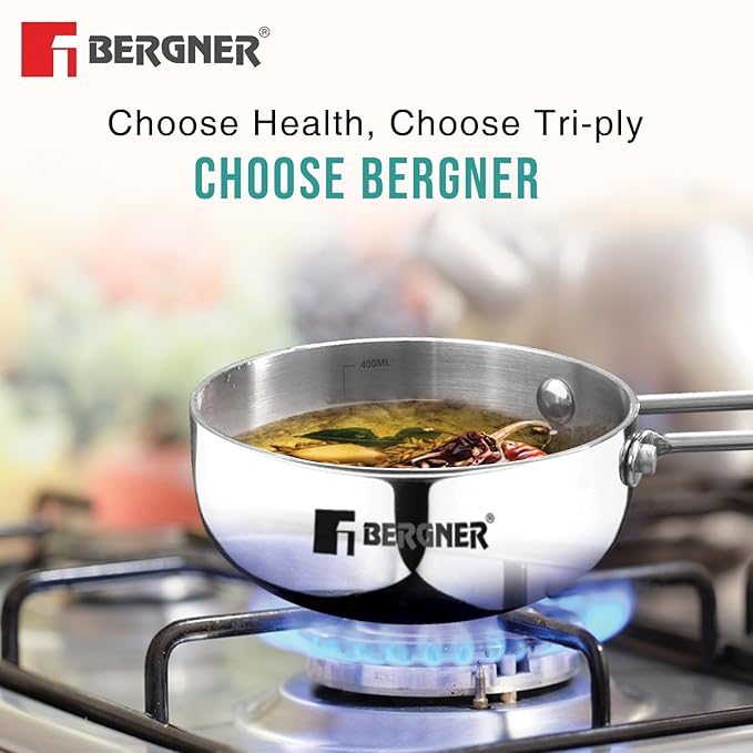 Bergner TriPro TriPly Stainless Steel 12cm Tadka Pan | 500ml