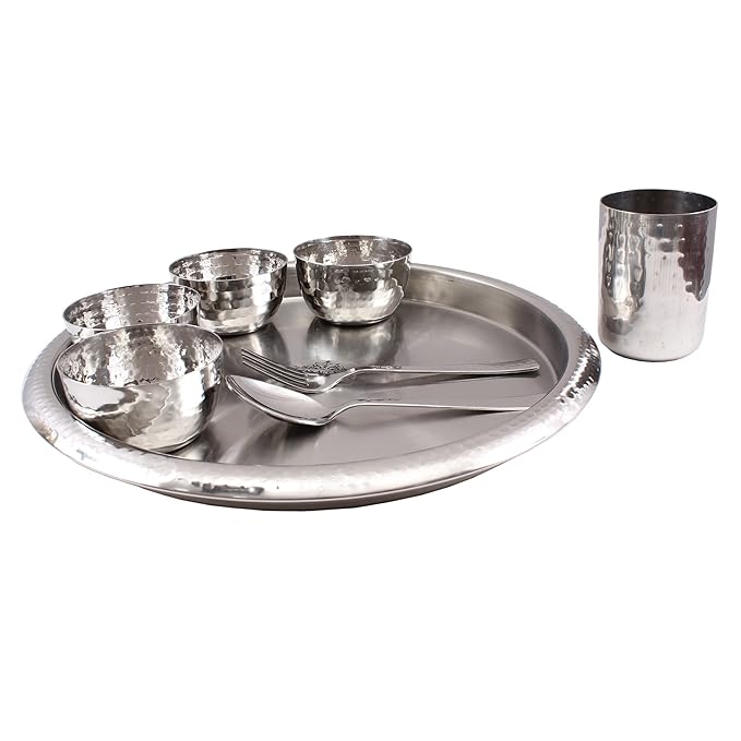 Indian Art Villa Stainless Steel Dinner Set (8 Pieces) - 1170 gms