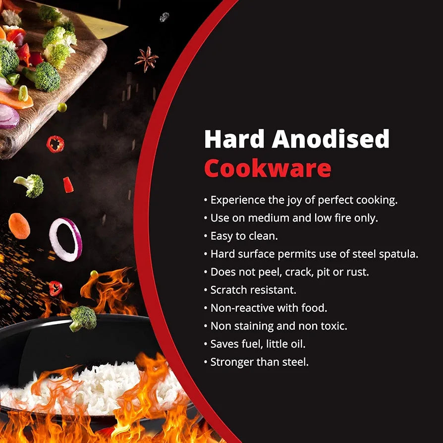 TUFFWARE Hard Anodised Aluminium Deep Non Stick Kadhai With Stainless Steel LId, Black | 14 cm Dia | 0.65 Liters | Kadai/Pot for Cooking | Heat-Resistant Bakelite Handles | 1 Year Warranty