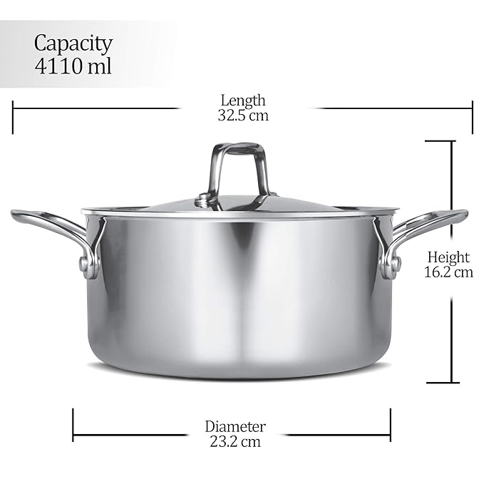 Milton Pro Cook Triply Stainless-Steel Casserole Handi/Stock Pot/Biryani Pot with Lid 22 cm, 4 Litre - 1770 gms