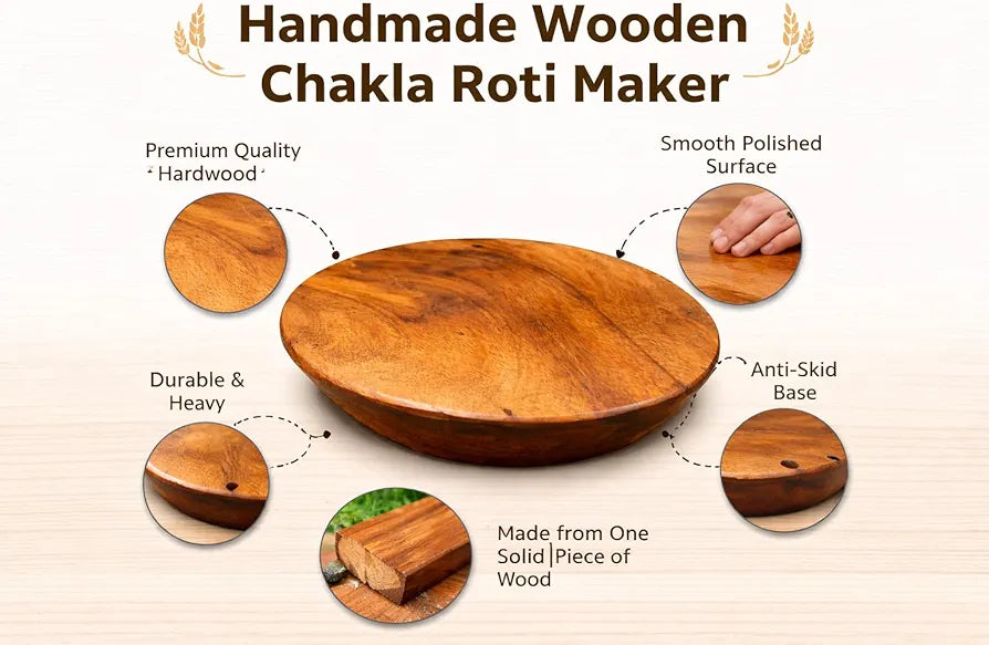 DailyHome Handmade Wooden Chakla Roti Maker Solid Single-Piece Wood Ch ...