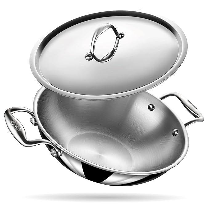 Stahl Artisan Triply Stainless Steel Kadhai With Lid, Kadai for Cooking | Induction & Gas Stove Compatible | 2.4 L | 24 Cm