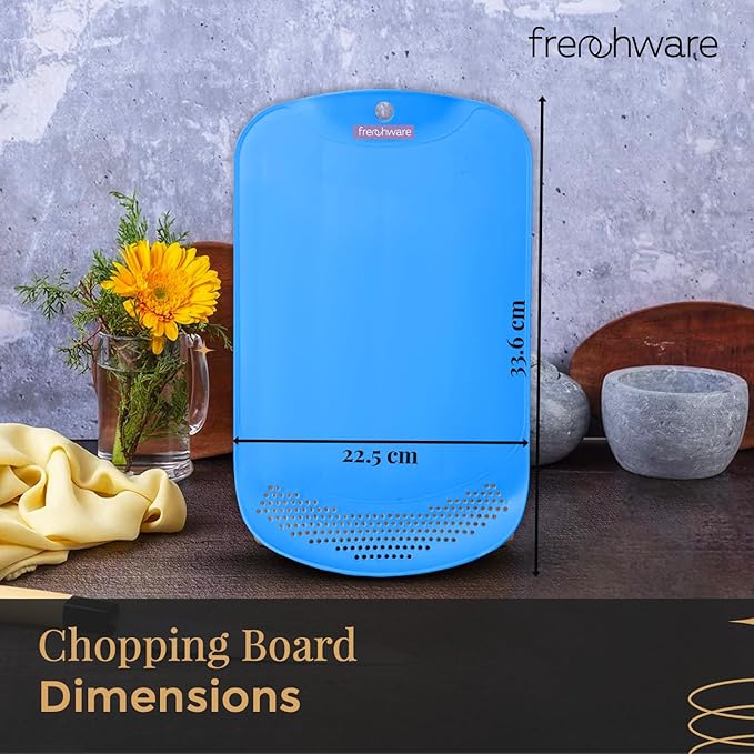 Frenchware Plastic Cutting-chopping Board With Drainer 1 Unit, Premium-grade Plastic | Blue Colour