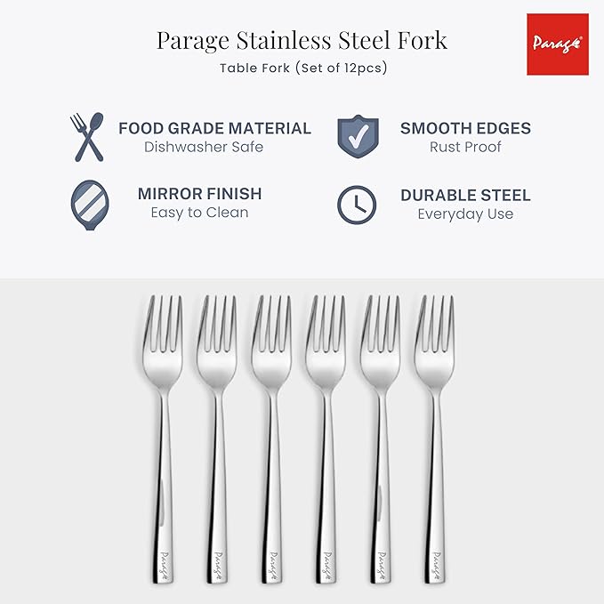 Parage 12 Pieces Stainless Steel Dinner Forks Set for Home & Kitchen 15.5 cm Long