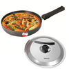 Tuffware Hard Anodised Deep Fry Pan with Stainless Steel Lid Hard Anodised Non Stick Coating Metal Spoon 21 cm