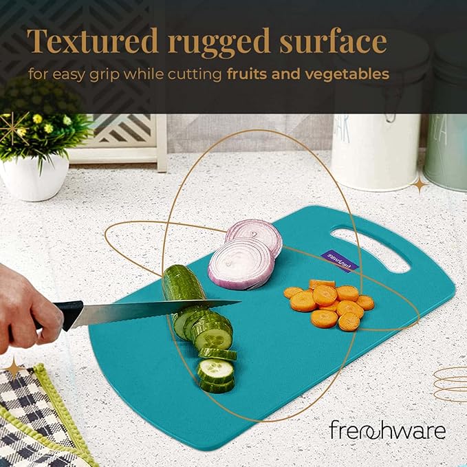 Frenchware Plastic Cutting-chopping Board With Handle for Vegetable, Fruits, Cheese, Premium-grade Plastic | Blue Colour