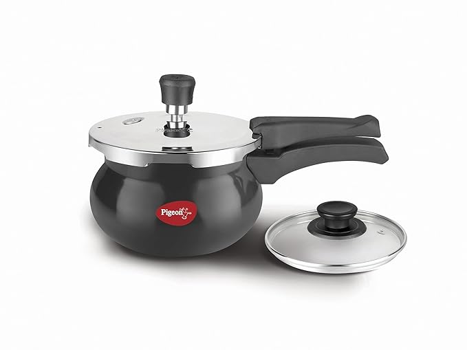 Pigeon by Stovekraft Titanium Hard Anodised Aluminium Outer Lid Handi Pressure Cooker, 2 Litres, Black