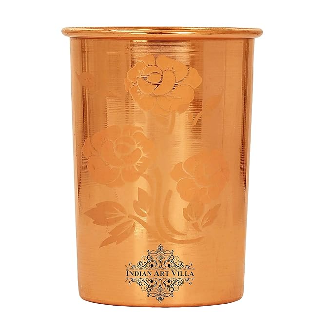 Indian Art Villa Pure Copper Plain Glass With Magical Floral Design