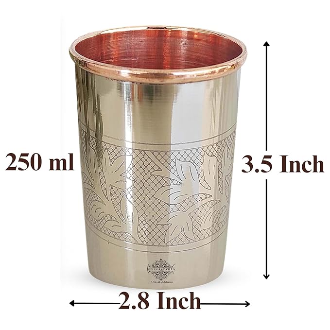 Indian Art Villa Steel Copper Glass Tumbler Embossed Design