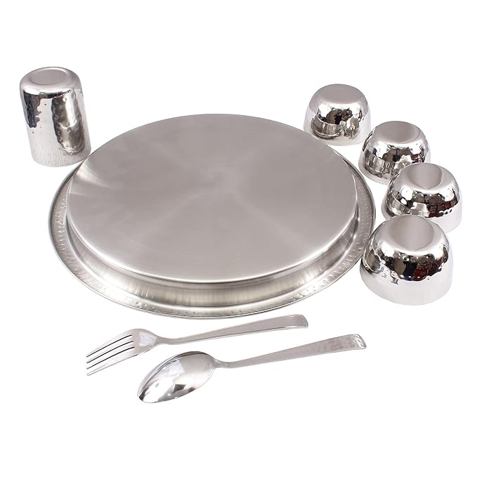 Indian Art Villa Stainless Steel Dinner Set (8 Pieces) - 1170 gms