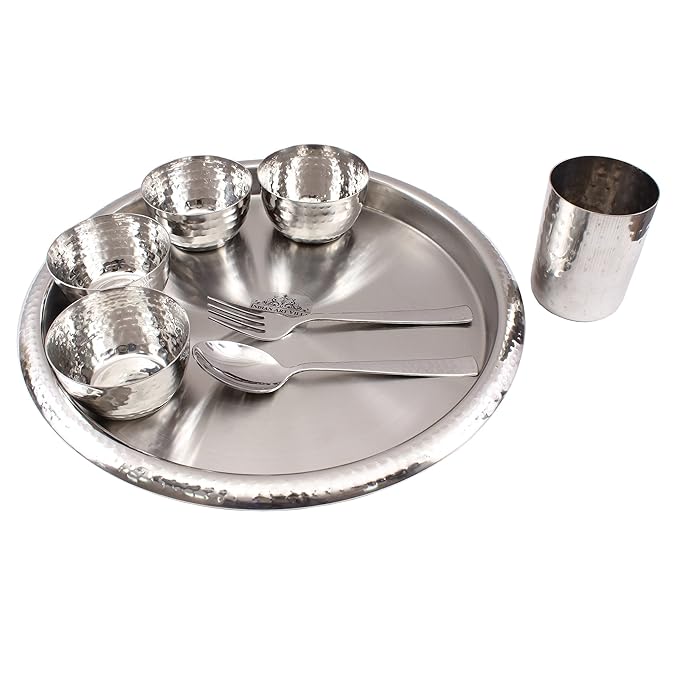 Indian Art Villa Stainless Steel Dinner Set (8 Pieces) - 1170 gms