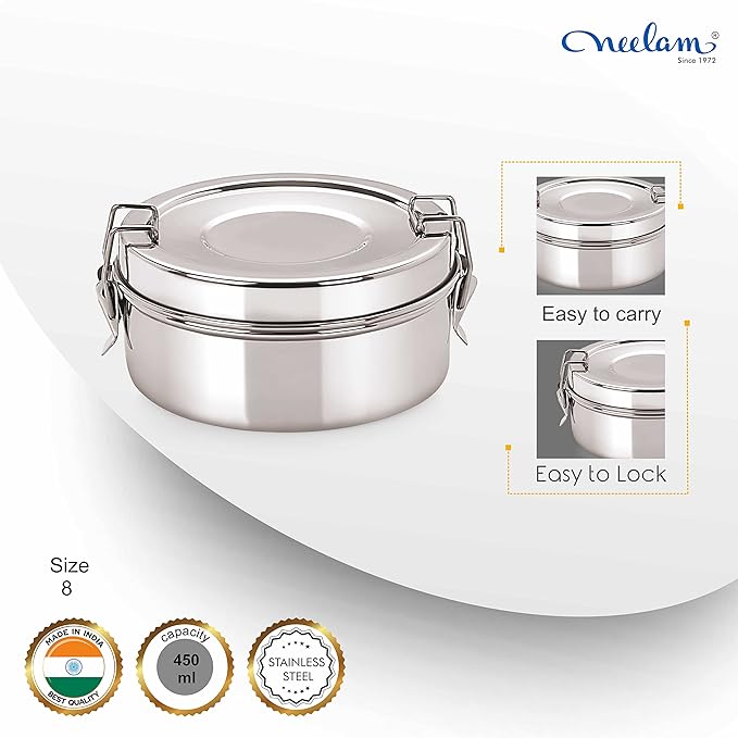 Neelam Stainless Steel Round Double Decker Lunch Box - 360 gms