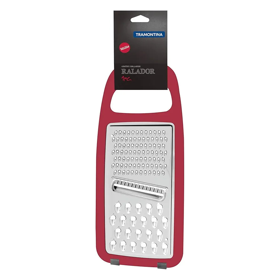 Tramontina Utilitá Stainless Steel and ABS Grater with Red Rubber Base – Ideal for Grating Potatoes for Chips, Carrots for Salads, Cheese, and More