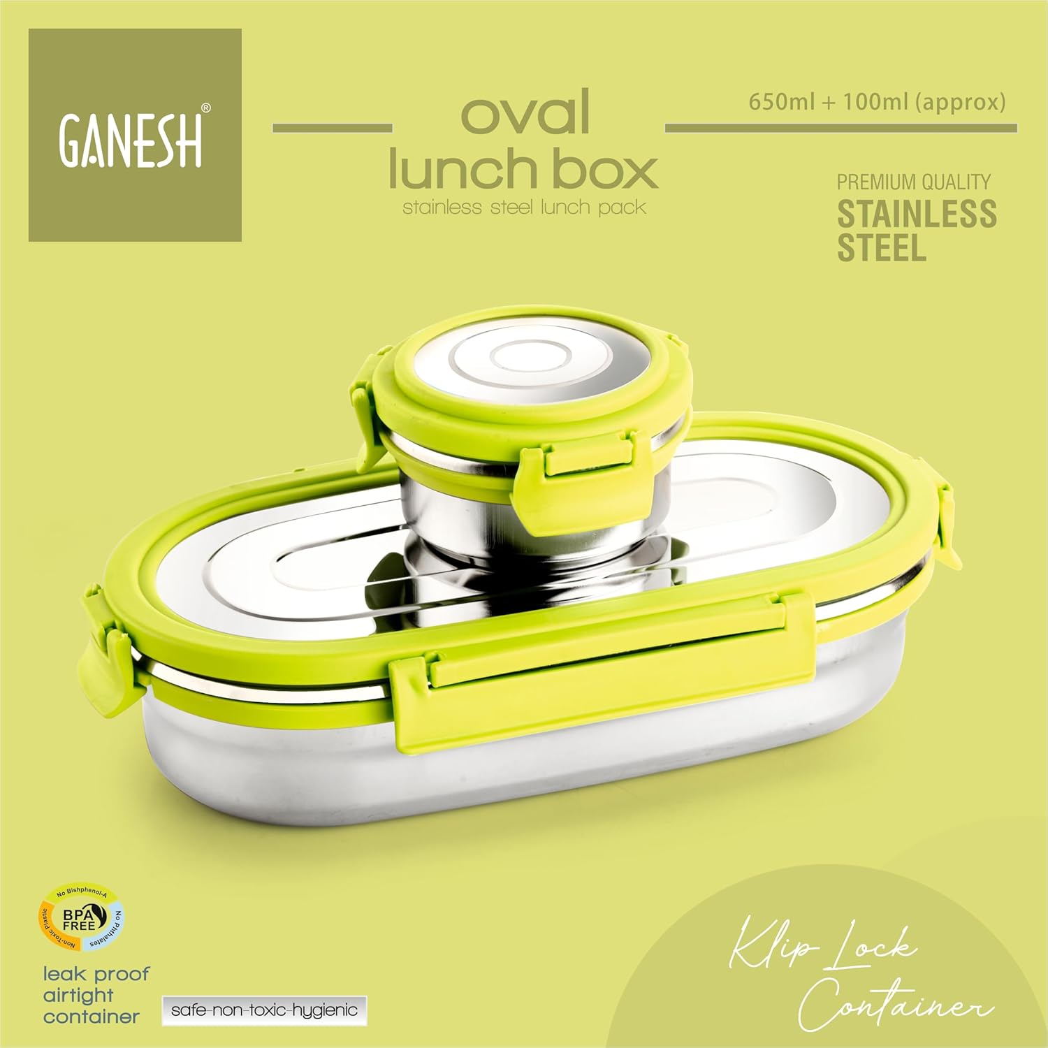 Ganesh Oval Stainless Steel Airtight Leak-proof Lunch Box For Office, School, Picnic - 750 Ml-blue