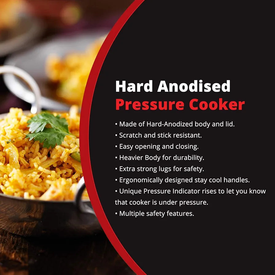 TUFFWARE Hard Anodised 3.5 Litre Outer Lid Handi Shape Pressure Cooker | 4mm Thick Base | Non Reactive, Non Toxic &Non Staining Food Grade | Long Lasting Gasket | BIS & ISI Certified | 5 Year Warranty