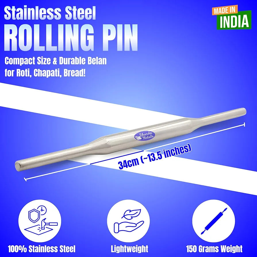Sharda Metals Stainless Steel Belan for Chapati and Roti - 32 cm - 110 ...