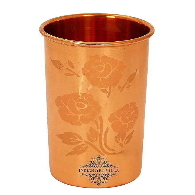 Indian Art Villa Pure Copper Plain Glass With Magical Floral Design