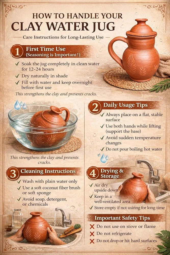 Kuyavan Mudpandam 1.3 Litre Terracotta Clay Water Jug with Lid Natural ...