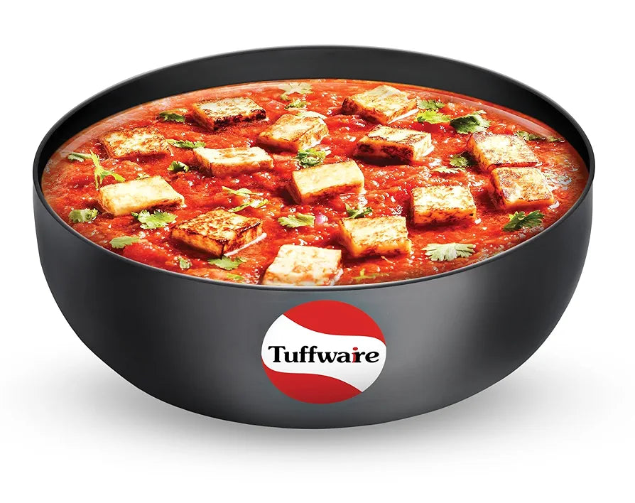 Tuffwaire Hard Anodised Tasra Tasla | 11 inch with 1.6 Litre Capacity Deep Hard Anodised Kadhai Without Handle | 3.5mm Thickness | Cookware Utensil for Frying | Cooking | MIxing Bowl | 1 Year Warranty