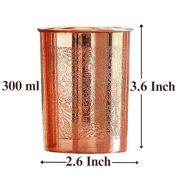 Indian Art Villa Pure Copper Plain Glass With Embossed Design Each - 70 gms