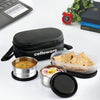 Cello Double Treat Lunch Box with Fabric Jacket Black 2 Round Steel